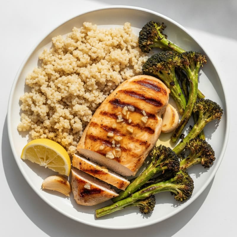 Grilled Chicken Breast with Quinoa and Roasted Broccoli