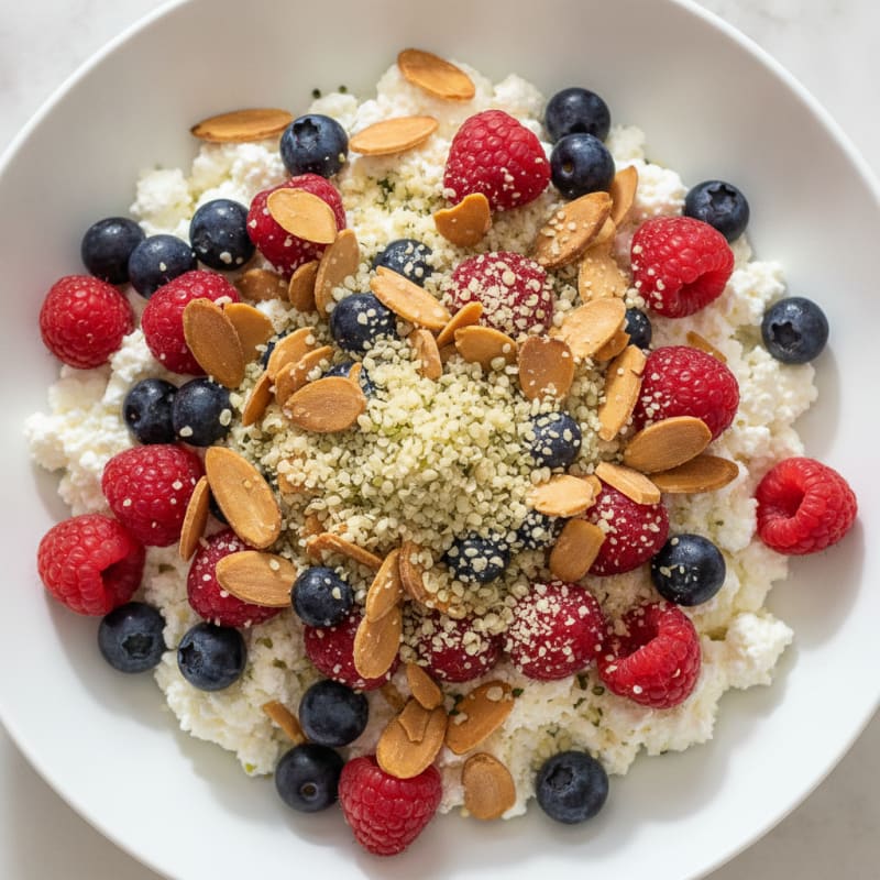 Cottage Cheese Berry Crunch Bowl with Almonds