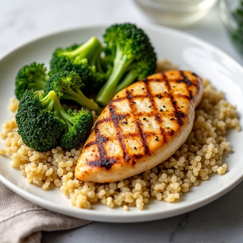 Grilled Chicken Breast with Quinoa and Roasted Broccoli