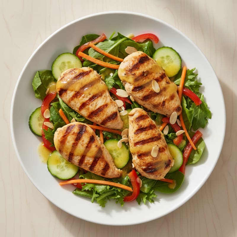 Grilled Chicken Salad with Crunchy Vegetables and Lemon Vinaigrette