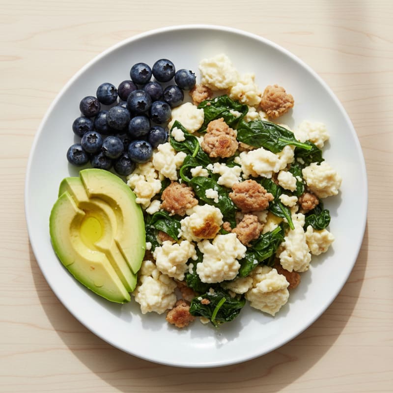 Egg White Scramble with Turkey Sausage and Spinach