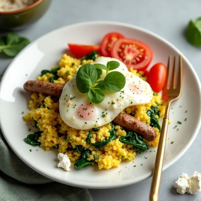 Egg White Spinach Scramble with Turkey Sausage
