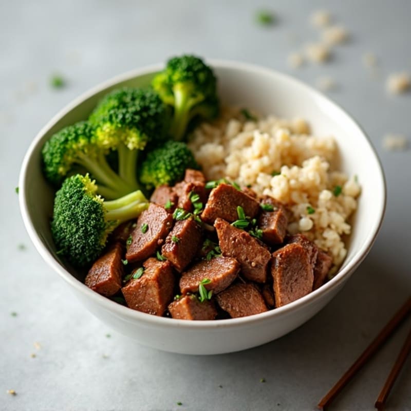 Garlic Ginger Beef and Fresh Broccoli Rice Bowl