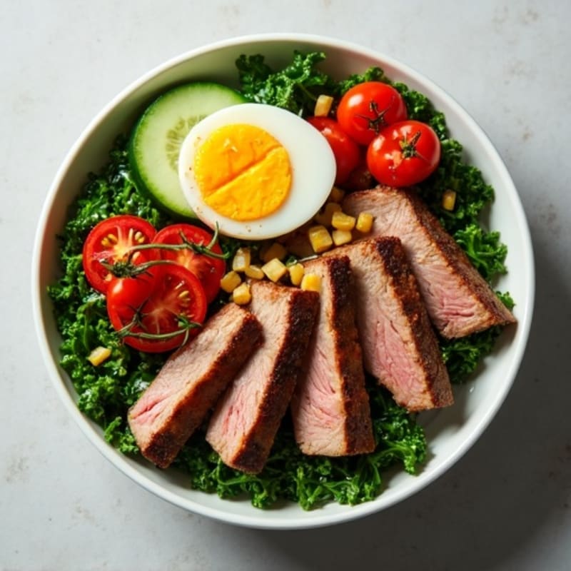 Sliced Steak and Kale Power Bowl with Honey-Garlic Dressing