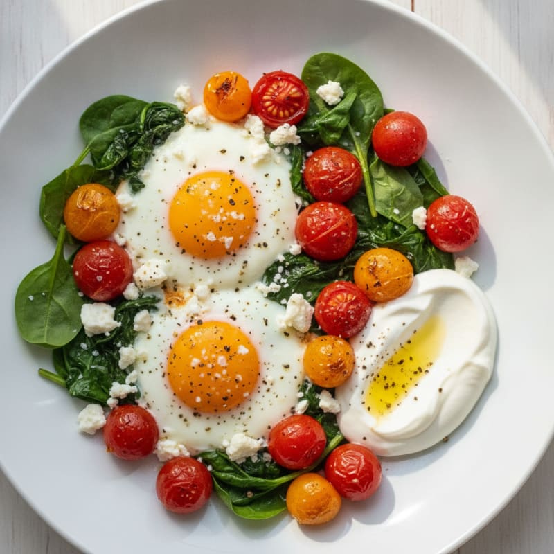 Baked Eggs with Roasted Tomatoes and Feta