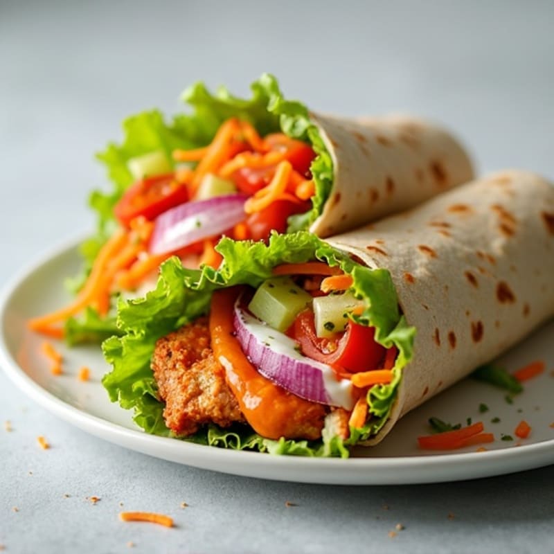 Buffalo Chicken Wraps with Fresh Crunchy Vegetables