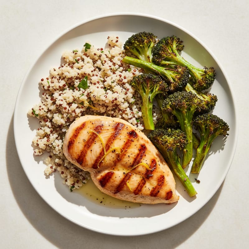 Grilled Chicken Breast with Roasted Broccoli and Quinoa