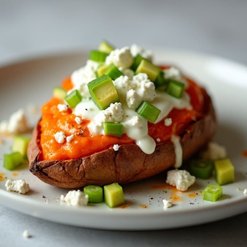 Creamy Buffalo Chicken Stuffed Sweet Potatoes