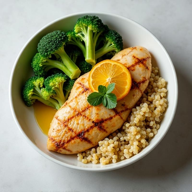 Seared Lemon Garlic Chicken Breast with Steamed Broccoli and Quinoa