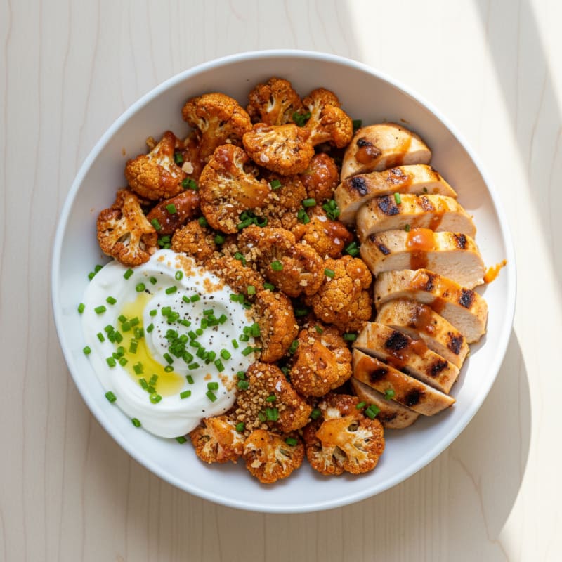 Crispy Buffalo Cauliflower and Chicken Power Bowl