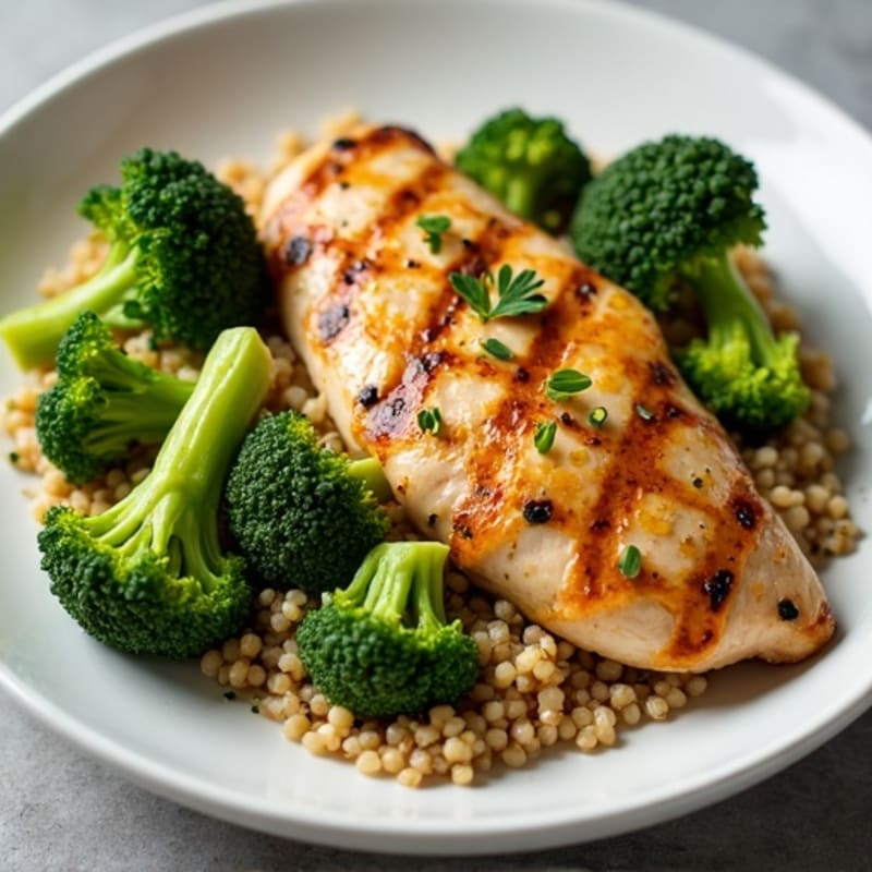Grilled Chicken Breast with Quinoa and Roasted Broccoli