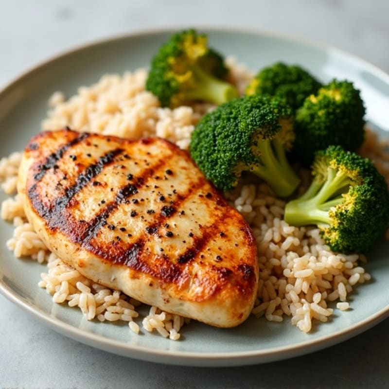 Grilled Chicken Breast with Brown Rice and Roasted Broccoli