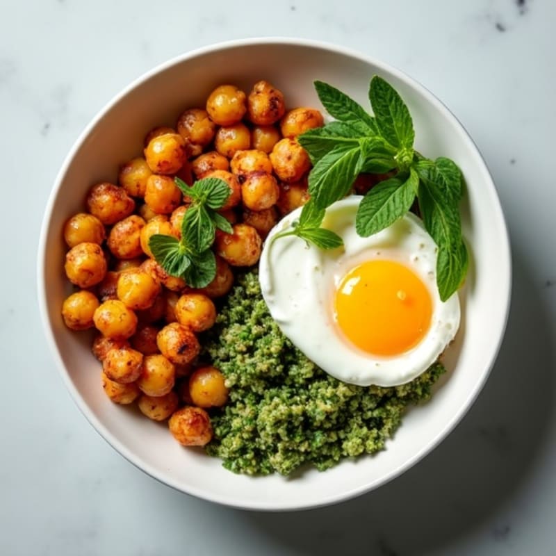 Crispy Spiced Chickpea and Potato Bowl with Fresh Mint Chutney