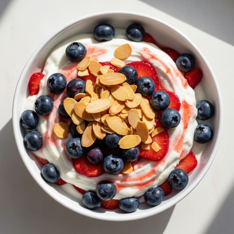 Greek Yogurt Protein Parfait with Mixed Berries and Almonds
