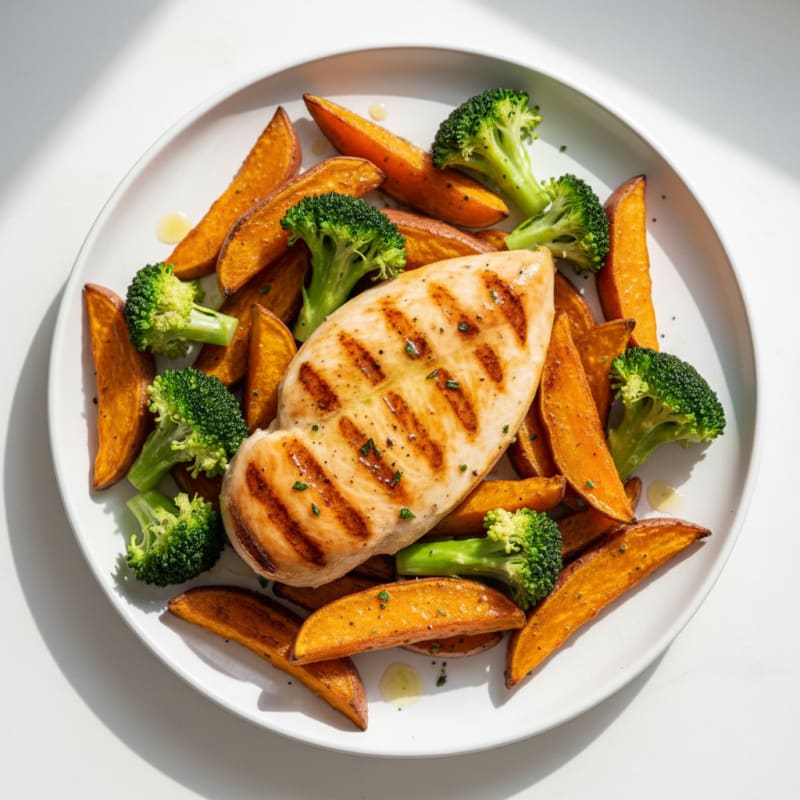 Grilled Chicken Breast with Sweet Potato and Steamed Vegetables