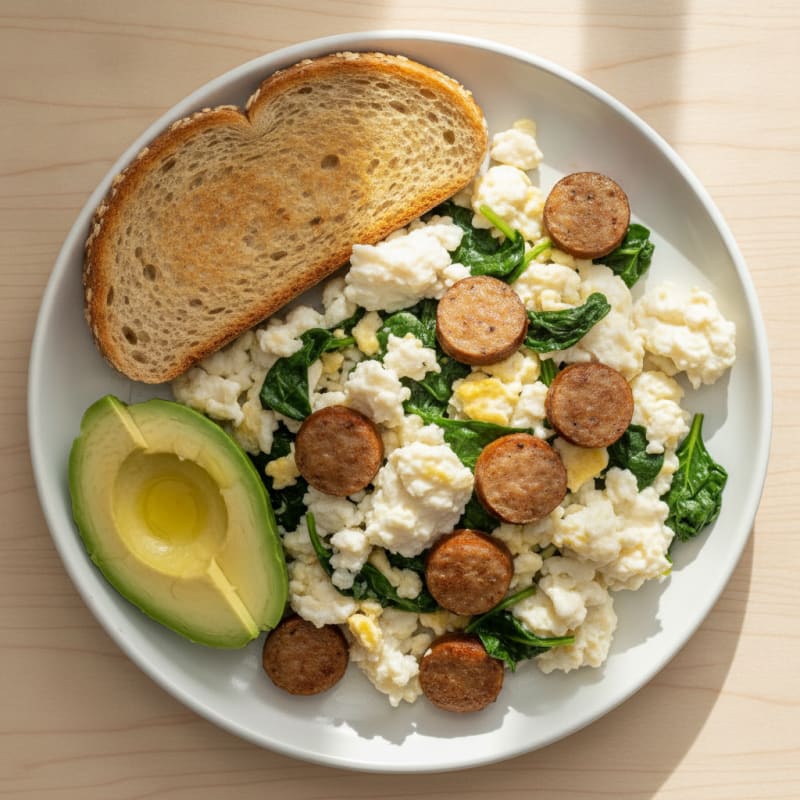 Egg White Scramble with Spinach and Turkey Sausage