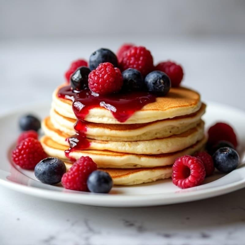 Fluffy Egg White Protein Pancakes with Berry Compote
