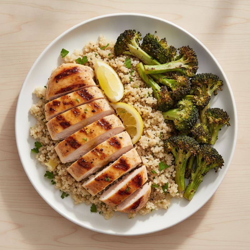 Grilled Chicken Breast with Quinoa and Roasted Broccoli