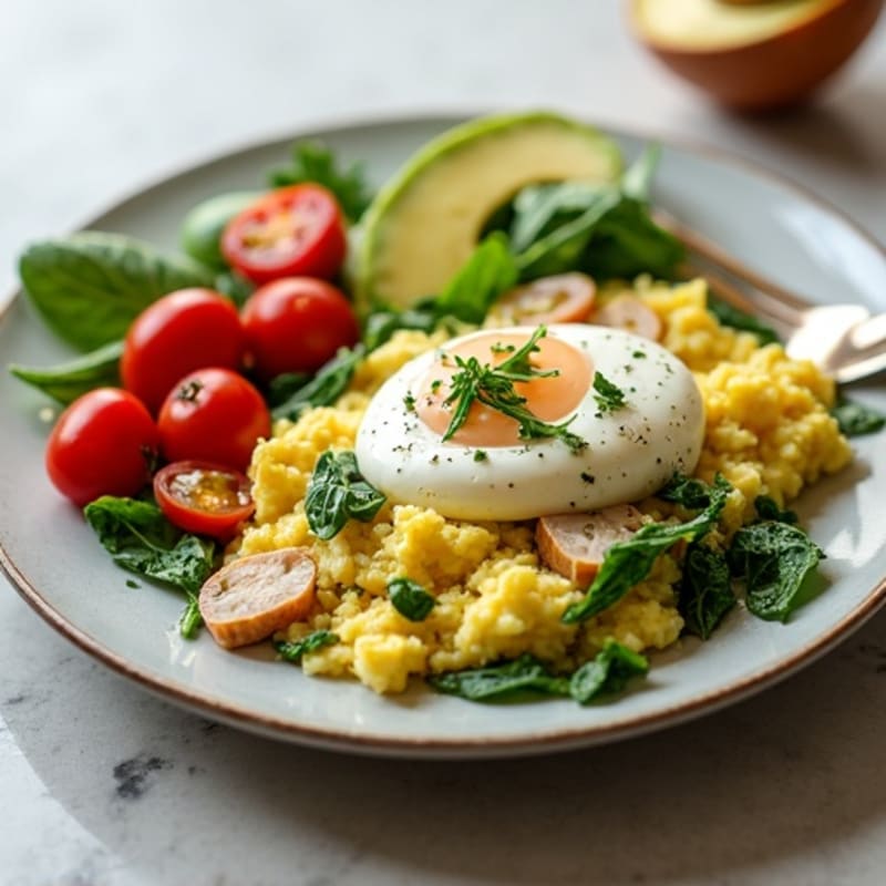 Egg White and Turkey Spinach Scramble with Cottage Cheese