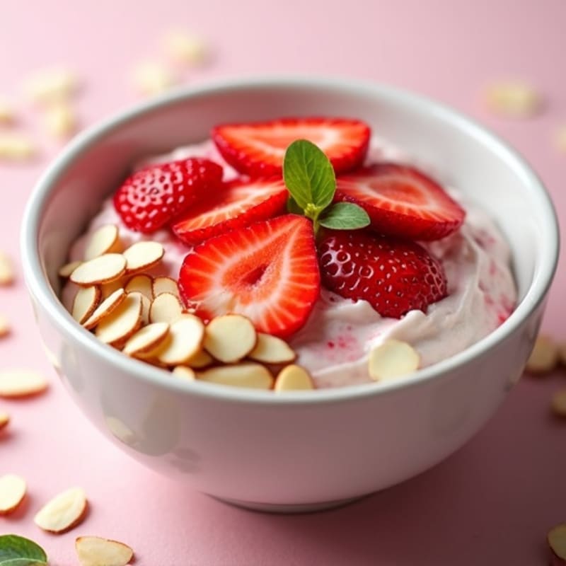 Strawberry Protein Yogurt Bowl with Sliced Almonds