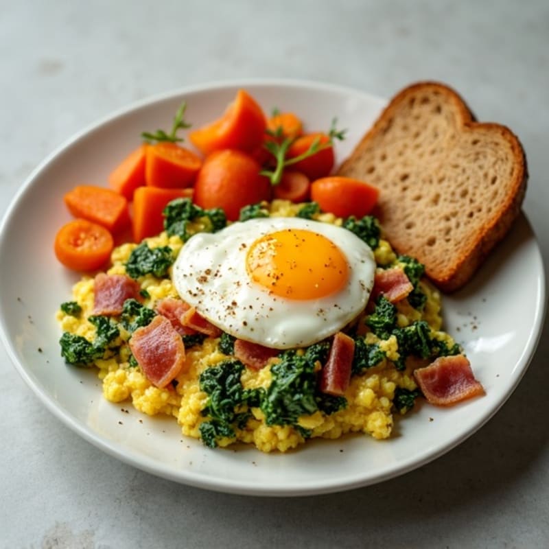 Egg White and Spinach Scramble with Turkey Bacon