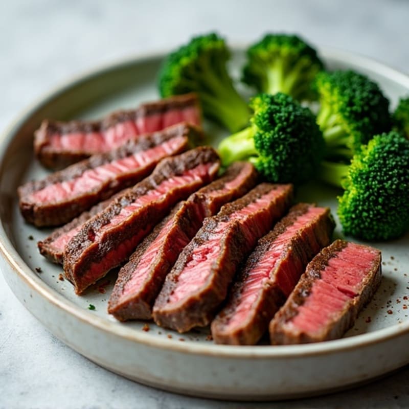 Seared Lean Beef Strips with Roasted Broccoli