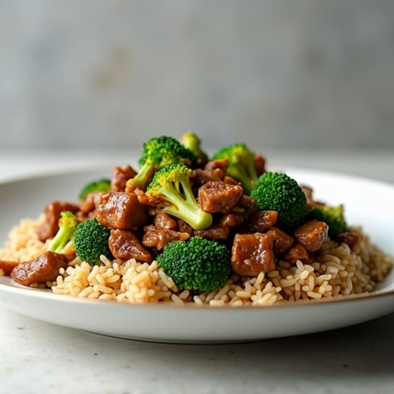 Savory Beef and Crispy Broccoli Stir-Fry with Brown Rice