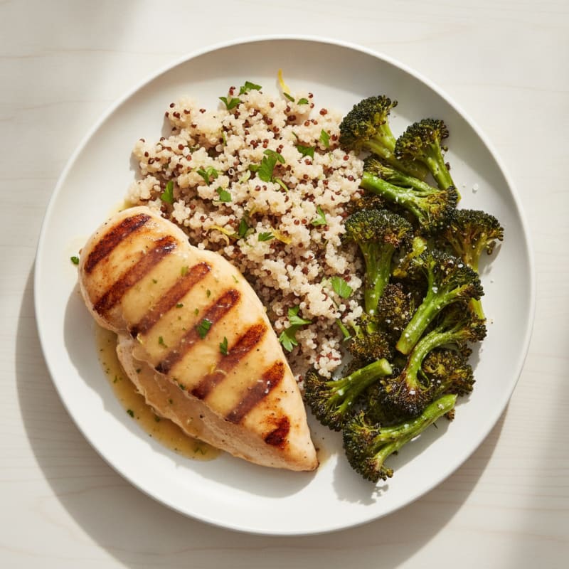 Grilled Chicken Breast with Quinoa and Roasted Broccoli