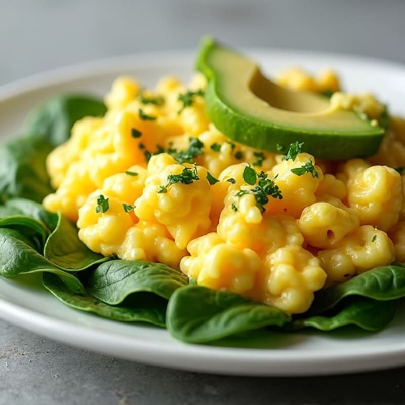 Creamy Scrambled Eggs with Fresh Spinach and Avocado