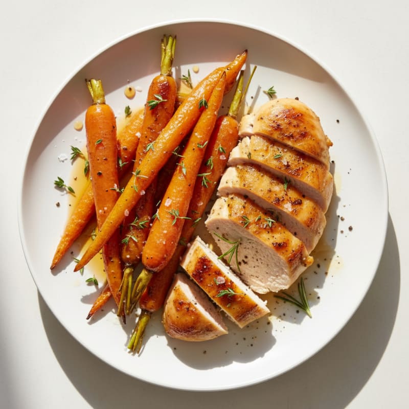 Caramelized Maple Glazed Carrots with Herbed Chicken