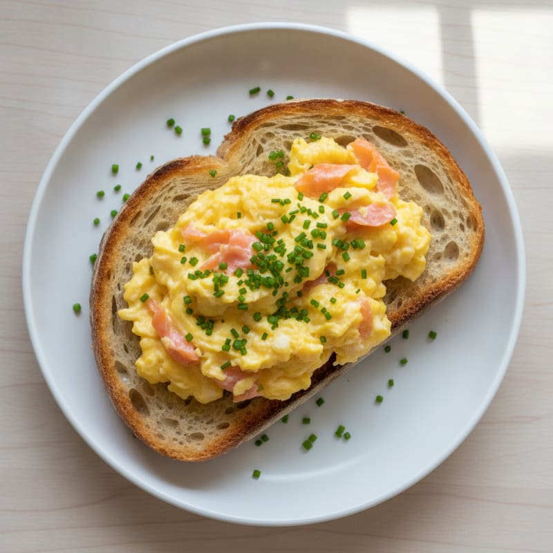 Creamy Scrambled Eggs with Smoked Salmon and Sourdough Toast