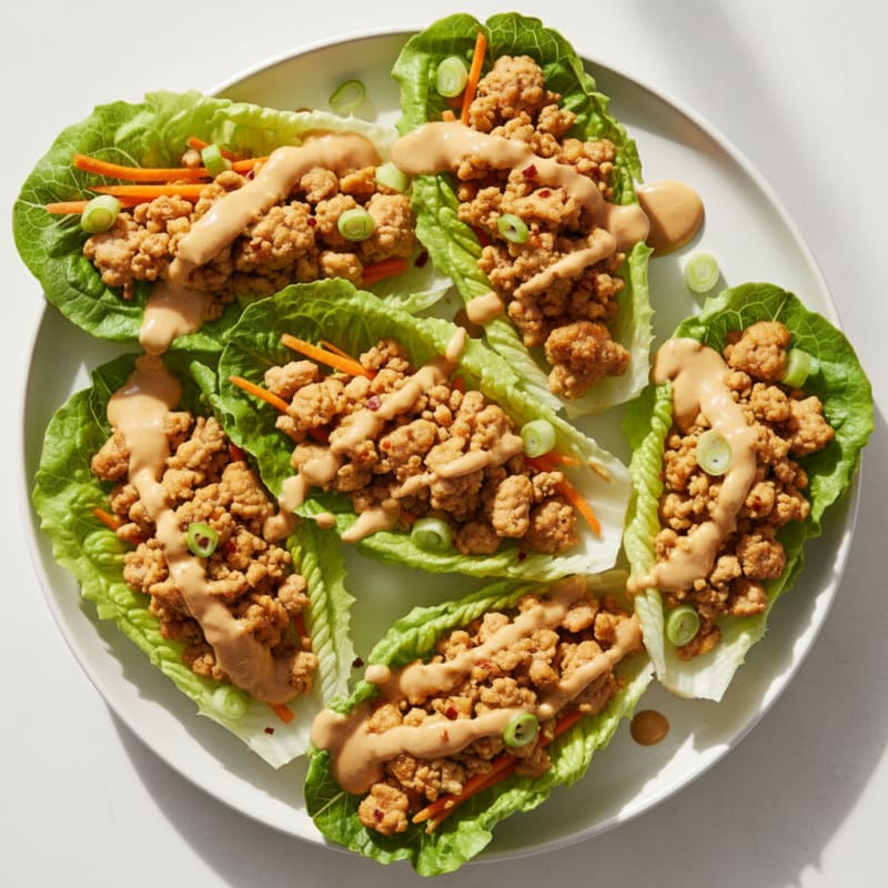 Chicken Mince Lettuce Wraps with Peanut Sauce