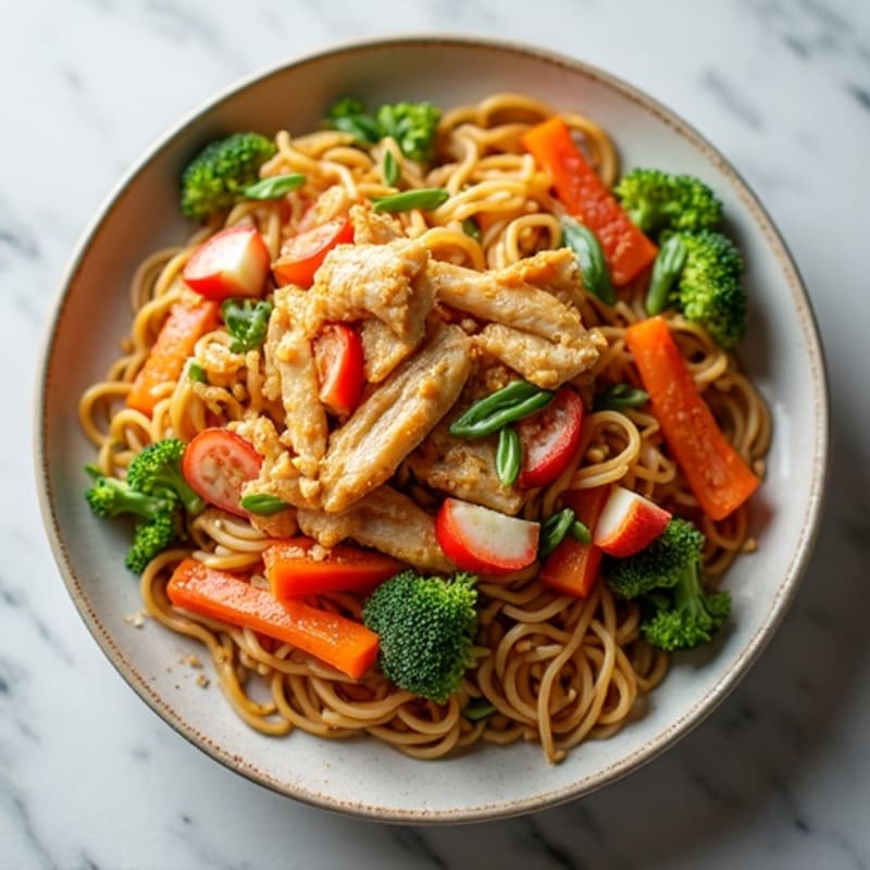 Garlic-Ginger Chicken Stir-Fry Noodles with Vibrant Vegetables