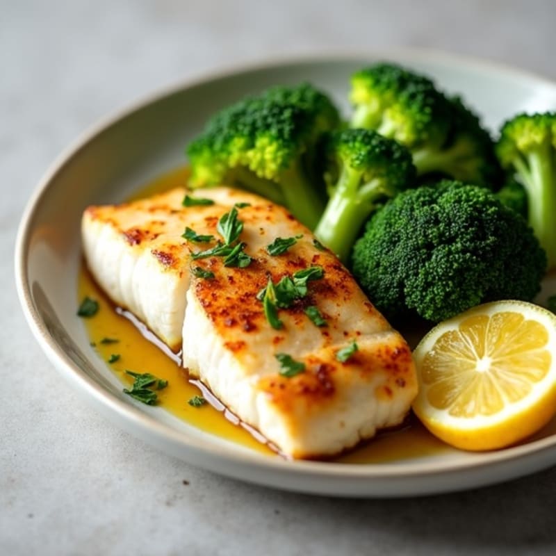 Seared Tilapia with Steamed Broccoli and Lemon