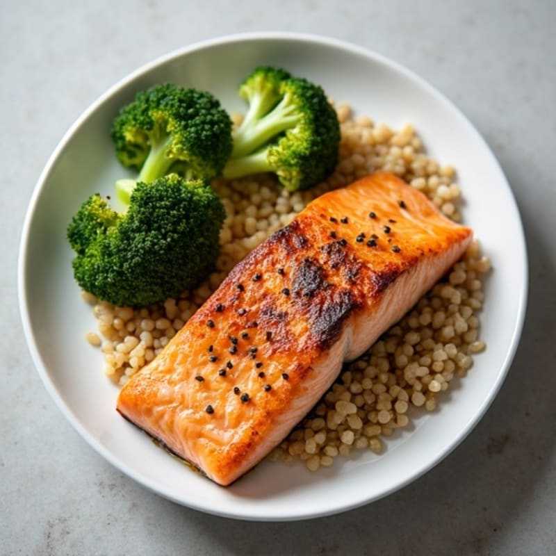 Seared Salmon with Roasted Broccoli and Quinoa