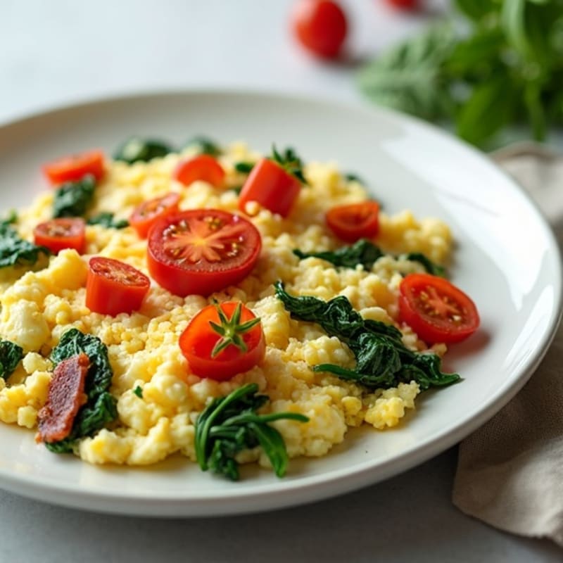 Fluffy Egg White Scramble with Spinach and Lean Turkey Bacon
