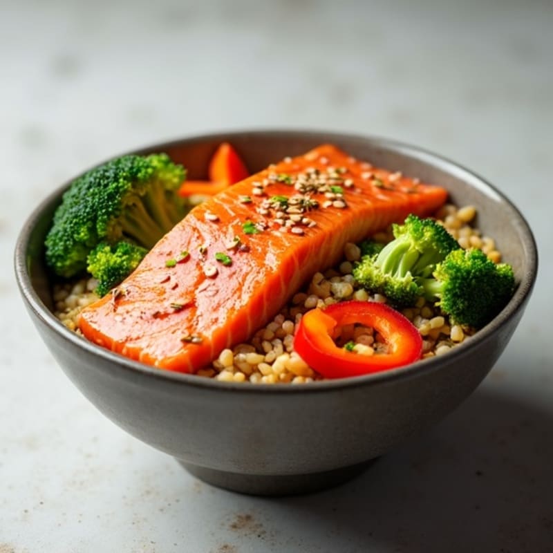 Fresh Salmon and Veggie Rice Bowl with Sesame-Ginger