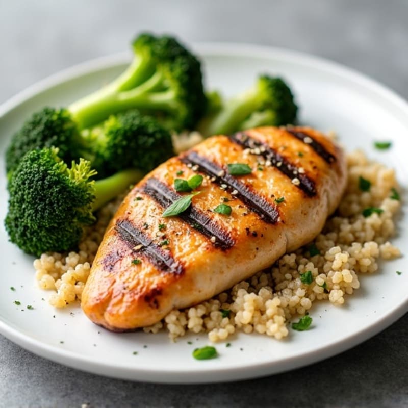 Grilled Chicken Breast with Quinoa and Roasted Broccoli