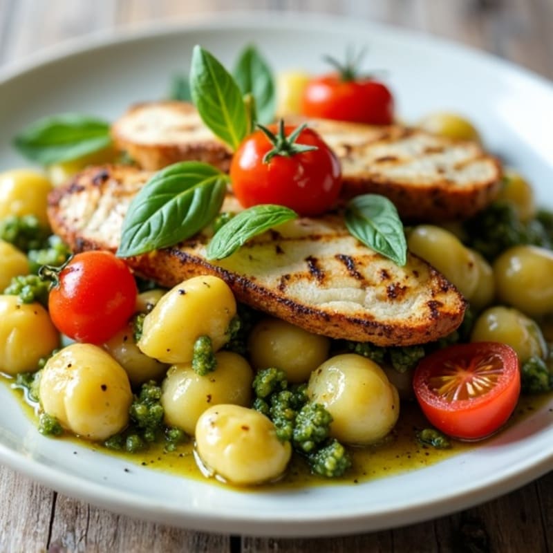 Pillowy Potato Gnocchi with Fresh Basil Pesto and Roasted Cherry Tomatoes