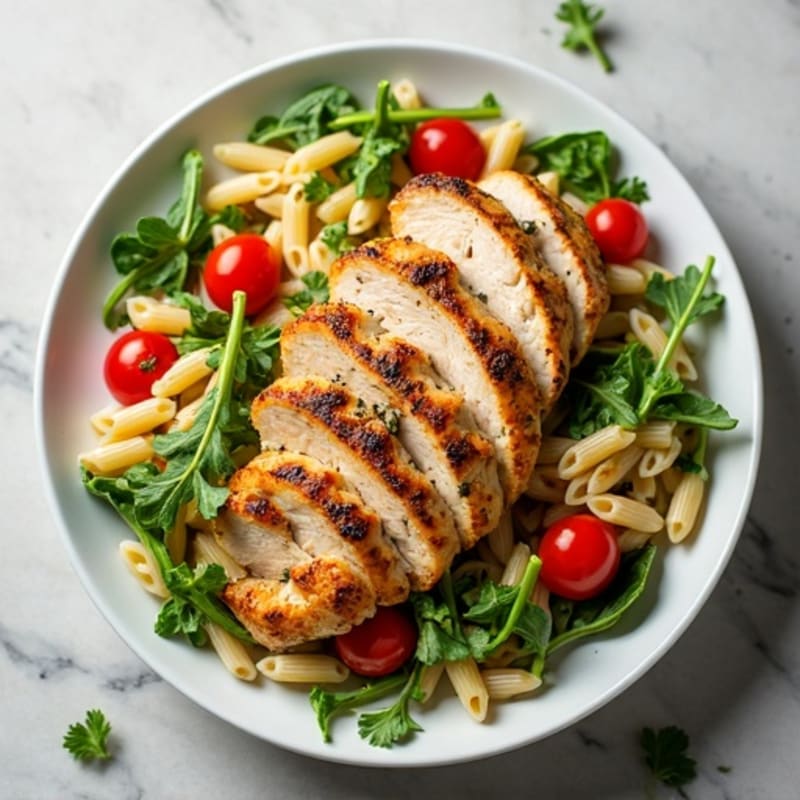 Grilled Chicken Pasta Salad with Cherry Tomatoes and Arugula