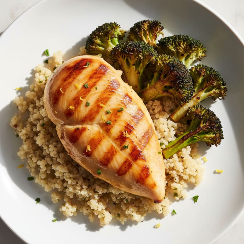 Grilled Chicken Breast with Quinoa and Roasted Broccoli