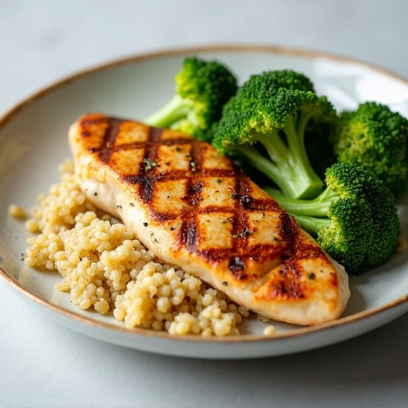 Grilled Chicken Breast with Roasted Broccoli and Quinoa