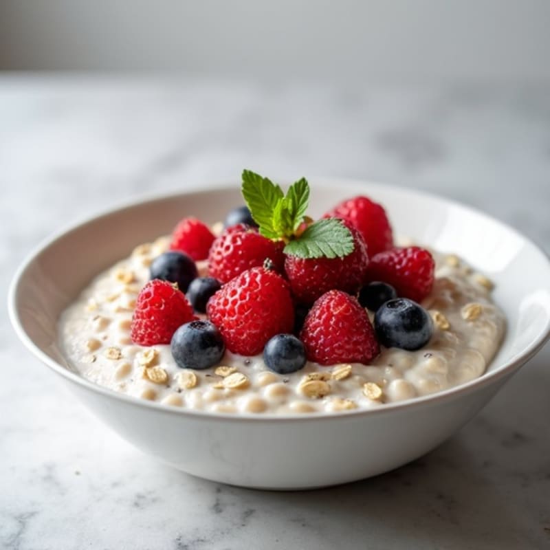 Creamy Oatmeal with Greek Yogurt, Mixed Berries, and Chia Seeds
