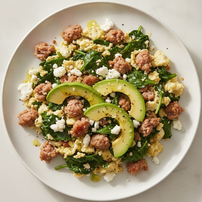 Egg White and Turkey Sausage Scramble with Spinach and Feta