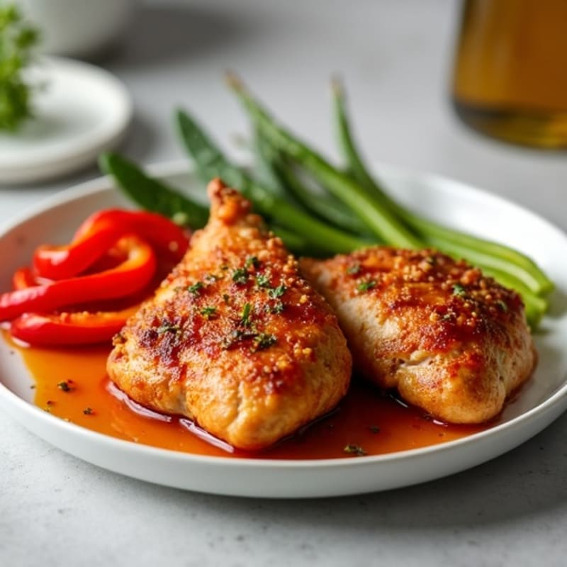 Crispy Baked Sweet and Sour Chicken with Roasted Bell Peppers