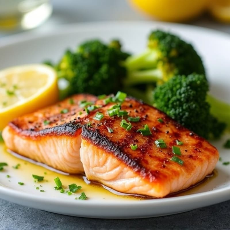 Seared Salmon with Roasted Broccoli and Lemon