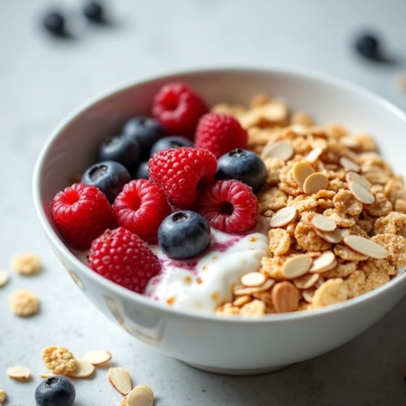 Crunchy Protein Cereal Bowl with Greek Yogurt and Berries