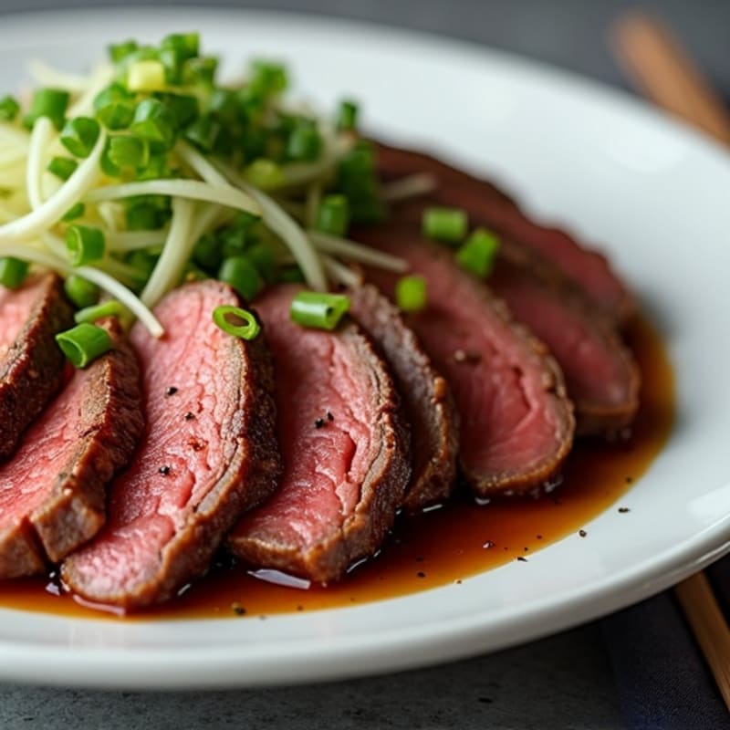 Pan-Seared Thinly Sliced Beef with Savory Garlic-Ginger Marinade