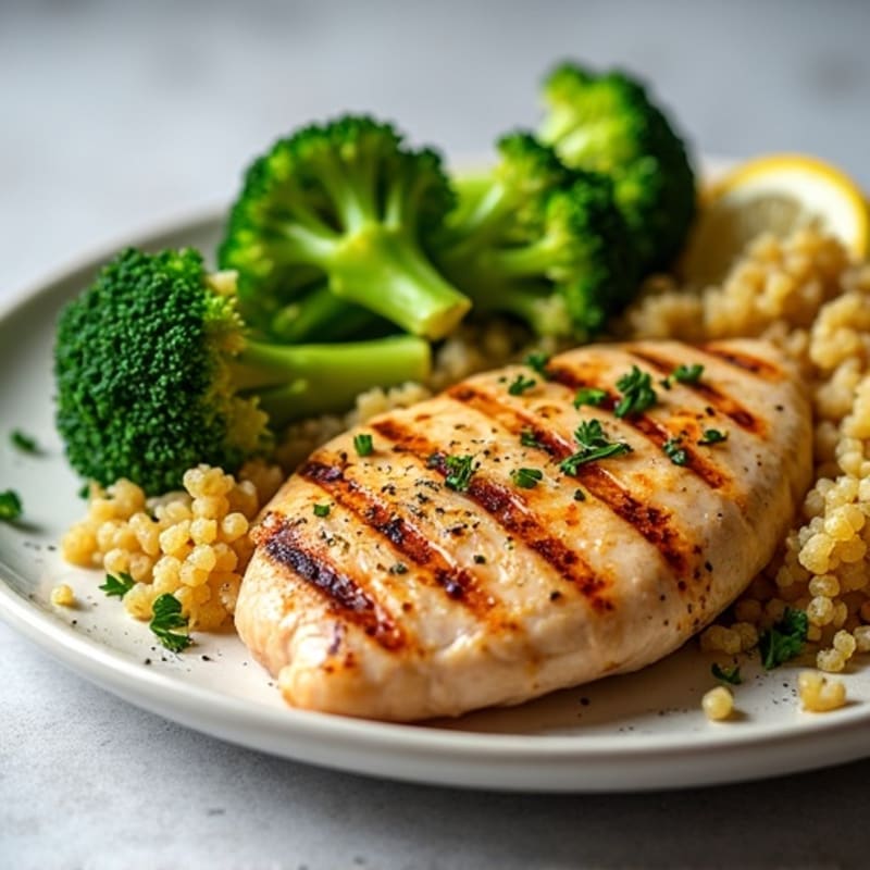 Grilled Chicken Breast with Quinoa and Steamed Broccoli