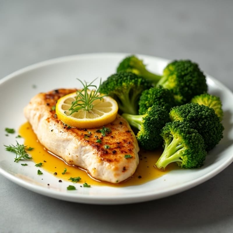 Lemon Garlic Pan Seared Chicken with Roasted Broccoli